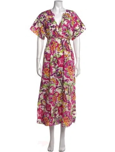 Pre-owned Misa Floral Print Long Dress In Purple