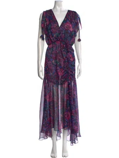 Pre-owned Misa Floral Print Long Dress In Purple