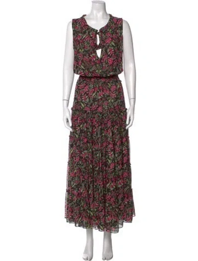 Pre-owned Misa Floral Print Long Dress In Purple