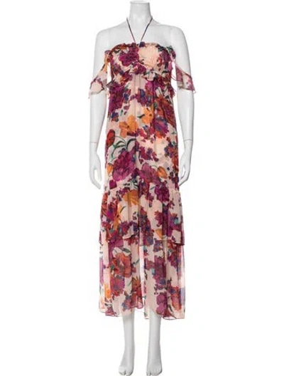 Pre-owned Misa Floral Print Long Dress In Purple
