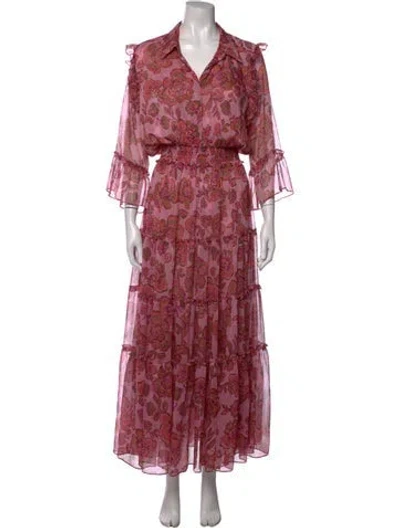 Pre-owned Misa Floral Print Long Dress In Purple