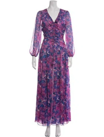 Pre-owned Misa Floral Print Long Dress In Purple