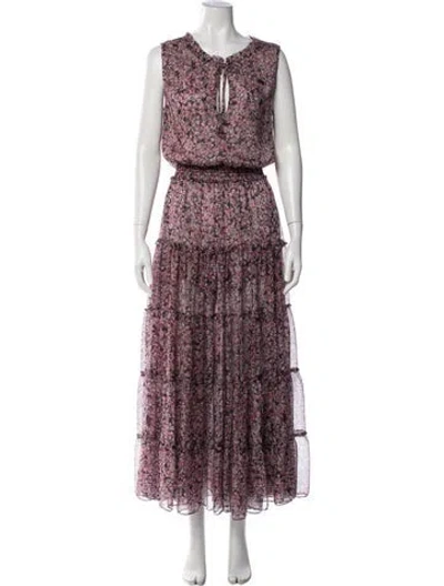 Pre-owned Misa Floral Print Long Dress In Purple