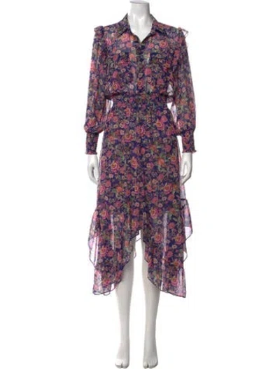 Pre-owned Misa Floral Print Long Dress In Purple