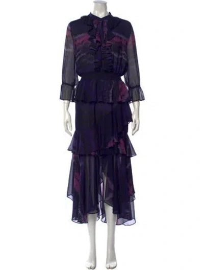 Pre-owned Misa Floral Print Long Dress In Purple
