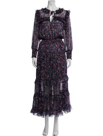 Pre-owned Misa Floral Print Long Dress In Purple