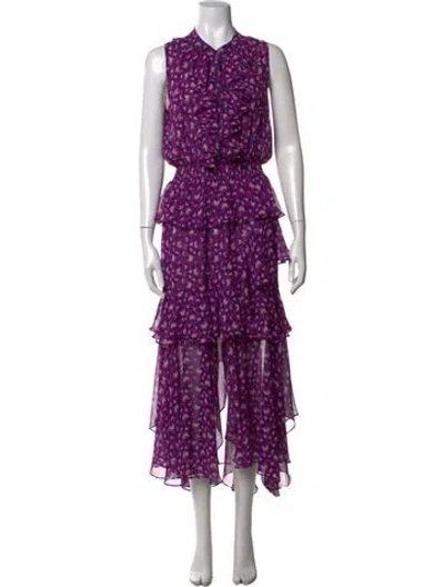 Pre-owned Misa Floral Print Long Dress In Purple