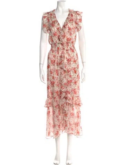 Pre-owned Misa Floral Print Long Dress In Red