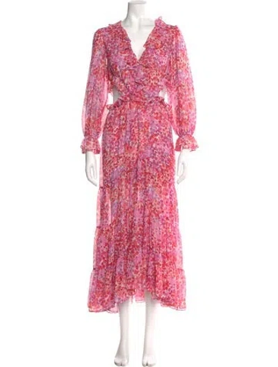 Pre-owned Misa Floral Print Long Dress In Red