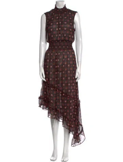 Pre-owned Misa Floral Print Long Dress In Red