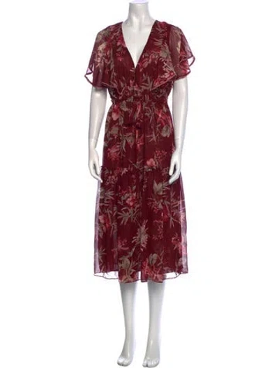 Pre-owned Misa Floral Print Long Dress In Red