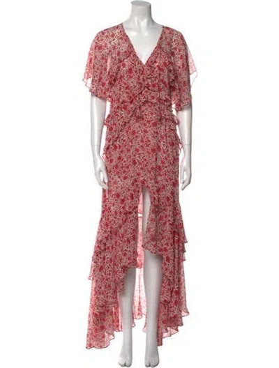 Pre-owned Misa Floral Print Long Dress In Red