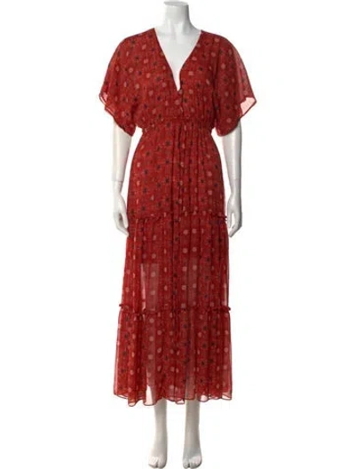 Pre-owned Misa Floral Print Long Dress In Red