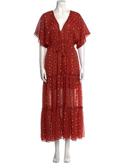 Pre-owned Misa Floral Print Long Dress In Red