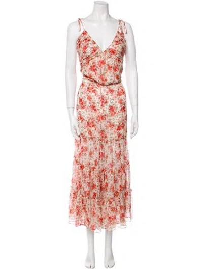 Pre-owned Misa Floral Print Long Dress In Red