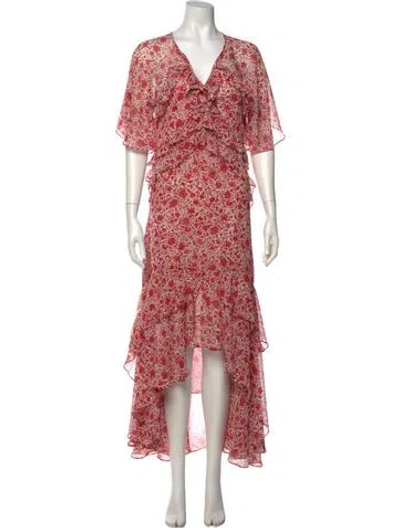 Pre-owned Misa Floral Print Long Dress In Red