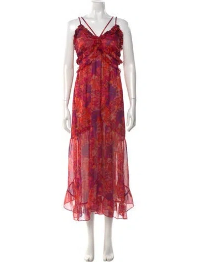 Pre-owned Misa Floral Print Long Dress In Red