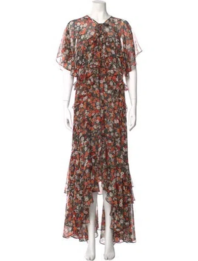 Pre-owned Misa Floral Print Long Dress In Red