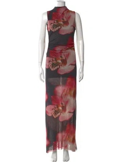Pre-owned Misa Floral Print Long Dress In Red