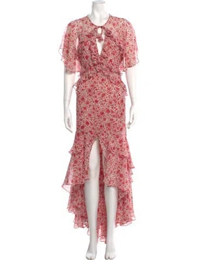 Pre-owned Misa Floral Print Long Dress In Red