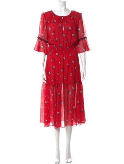 Pre-owned Misa Floral Print Long Dress In Red