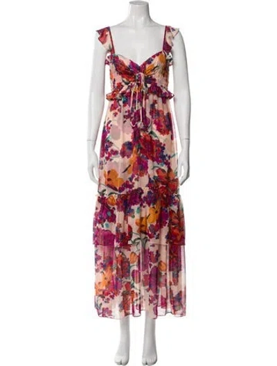 Pre-owned Misa Floral Print Long Dress In Red