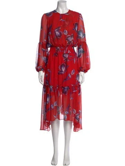 Pre-owned Misa Floral Print Long Dress In Red