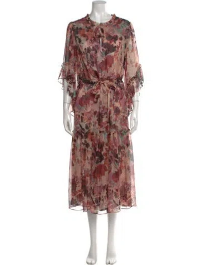 Pre-owned Misa Floral Print Long Dress In Red