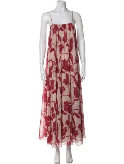 Pre-owned Misa Floral Print Long Dress In Red