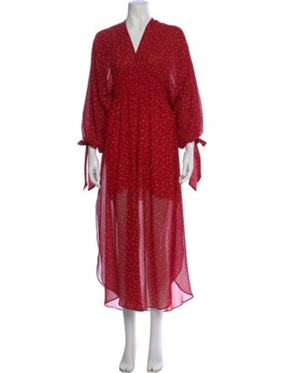 Pre-owned Misa Floral Print Long Dress In Red
