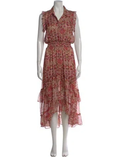 Pre-owned Misa Floral Print Long Dress In Red