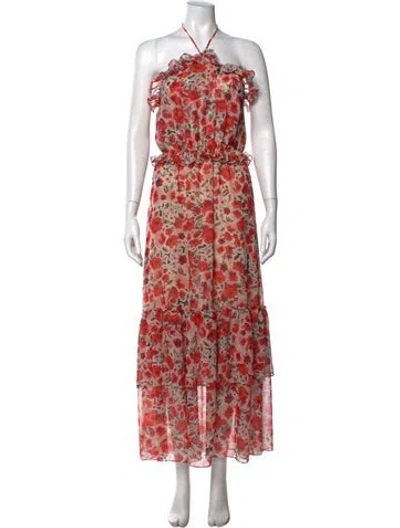 Pre-owned Misa Floral Print Long Dress In Red