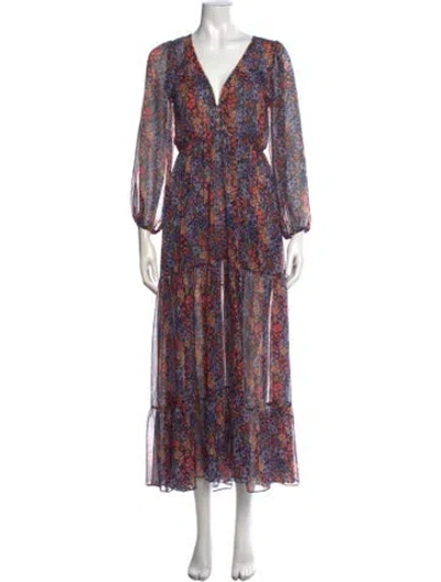 Pre-owned Misa Floral Print Long Dress In Red