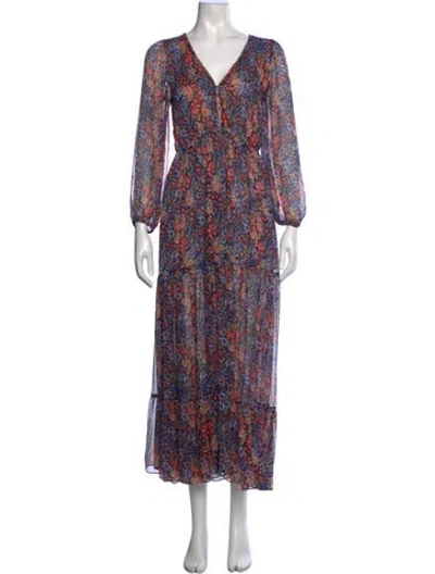 Pre-owned Misa Floral Print Long Dress In Red