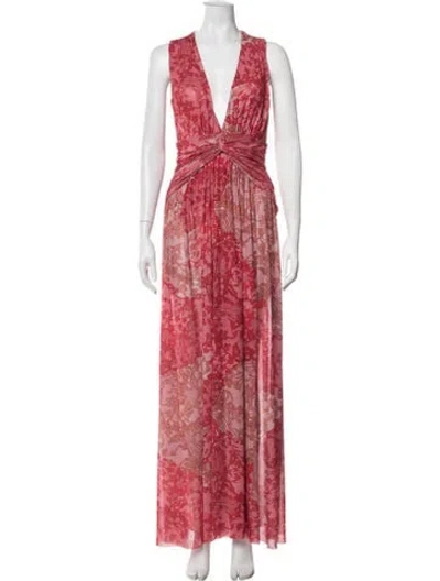Pre-owned Misa Floral Print Long Dress In Red