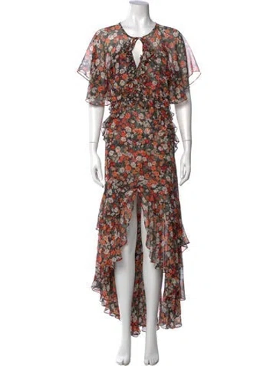 Pre-owned Misa Floral Print Long Dress W/ Tags In Black