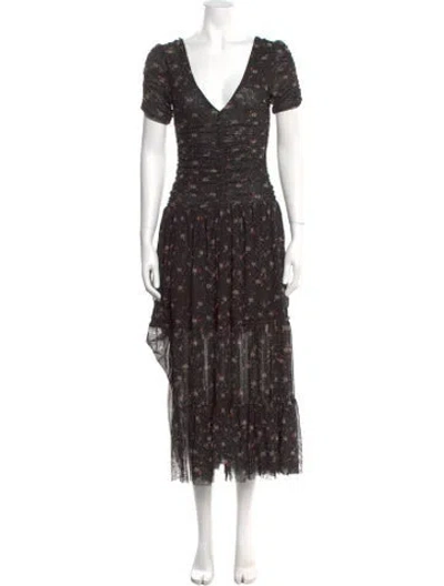 Pre-owned Misa Floral Print Long Dress W/ Tags In Black
