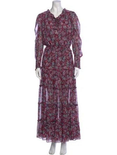 Pre-owned Misa Floral Print Long Dress W/ Tags In Black