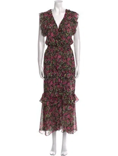 Pre-owned Misa Floral Print Long Dress W/ Tags In Black