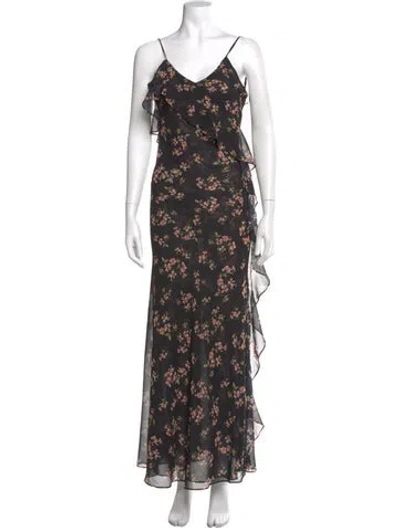 Pre-owned Misa Floral Print Long Dress W/ Tags In Black