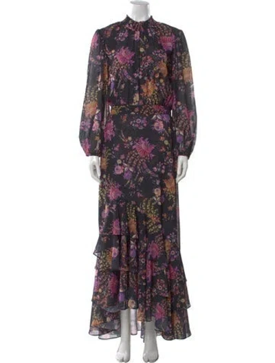 Pre-owned Misa Floral Print Long Dress W/ Tags In Black