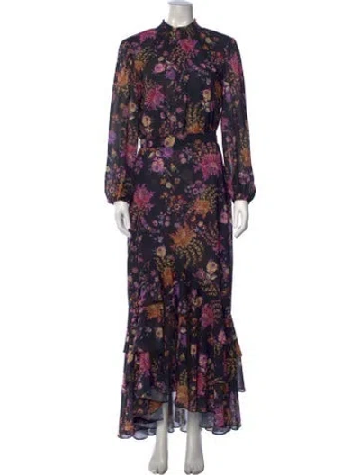 Pre-owned Misa Floral Print Long Dress W/ Tags In Black