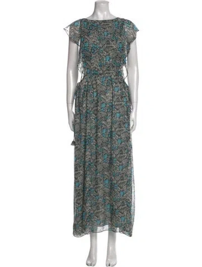 Pre-owned Misa Floral Print Long Dress W/ Tags In Blue