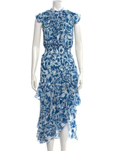 Pre-owned Misa Floral Print Long Dress W/ Tags In Blue