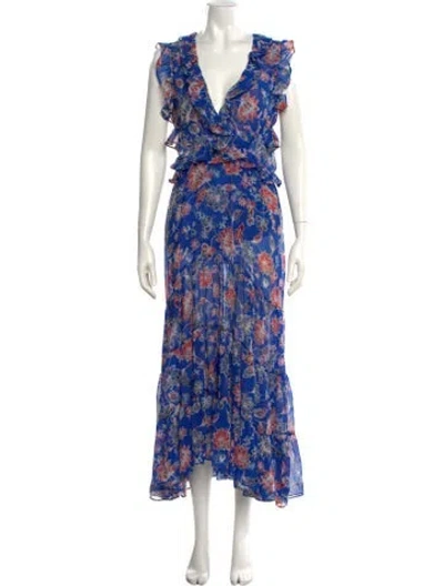 Pre-owned Misa Floral Print Long Dress W/ Tags In Blue