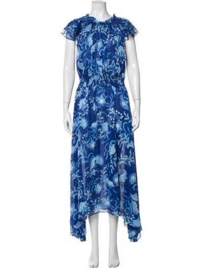 Pre-owned Misa Floral Print Long Dress W/ Tags In Blue