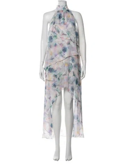 Pre-owned Misa Floral Print Long Dress W/ Tags In Blue