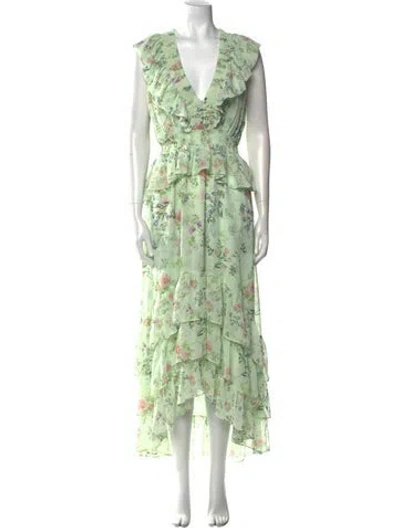 Pre-owned Misa Floral Print Long Dress W/ Tags In Green
