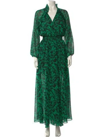 Pre-owned Misa Floral Print Long Dress W/ Tags In Green