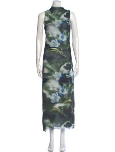 Pre-owned Misa Floral Print Long Dress W/ Tags In Green